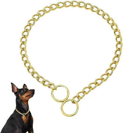 Chain Choke Collar for Dogs, Metal Slip Link Training Heavy Duty Dog Collar Martingale Puppy Collars for XXS XS Small Medium Large Big XL Breed Dogs (Gold, M(Neck Max 18inch) D3.0mm)