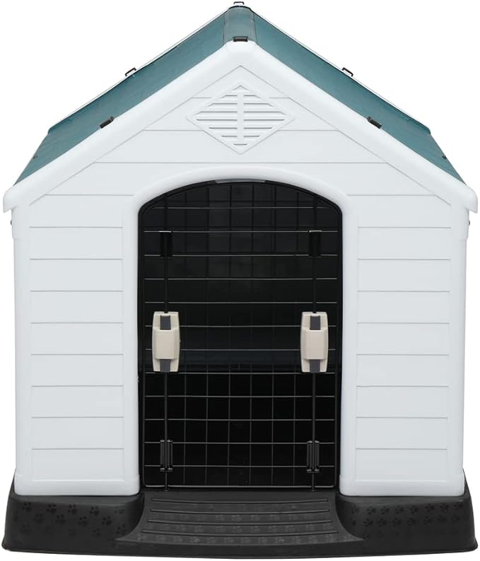 Bonnlo Plastic Dog House, Pet Dog Kennel Water Resistant for Small Medium Sized Dogs with Door, Indoor & Outdoor Use (28" H)