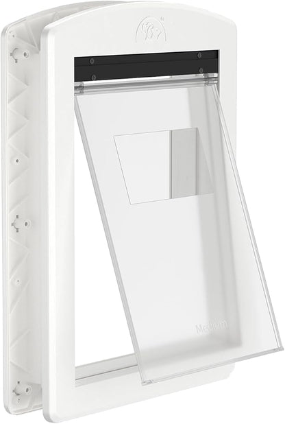Dog Door with Rigid Flap, Heavy Duty Pet Door for Medium & Large Dogs, Sturdy Plastic Doggy Door & Cat Door with Sliding Lock Panel (White, Medium)