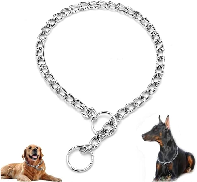 Chain Choke Collar for Dogs, Metal Slip Link Training Heavy Duty Dog Collar Martingale Puppy Collars for XXS XS Small Medium Large Big XL Breed Dogs (Silver, XL(Neck Max 22inch) D4mm)