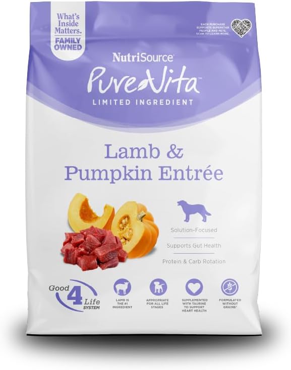 NutriSource Pure Vita Grain Free Lamb & Pumpkin Dog Food, 4LB