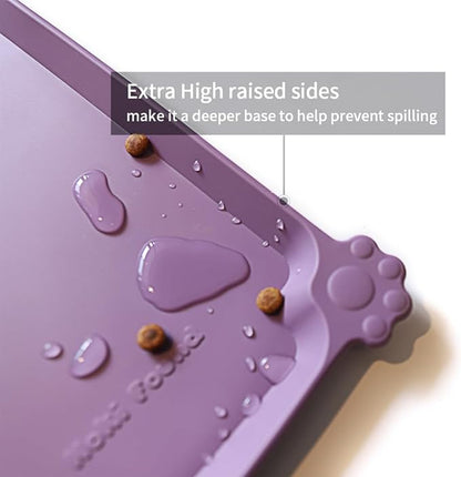 Hoki Found L Silicone Pet Food Mats Tray with Higher Lips- Non Slip Dog Cat Bowl Mats Placemat - Pet Feeding Mat - Waterproof Dog Cat Food Mats -Pet Water Mats for Carpet -Amethyst