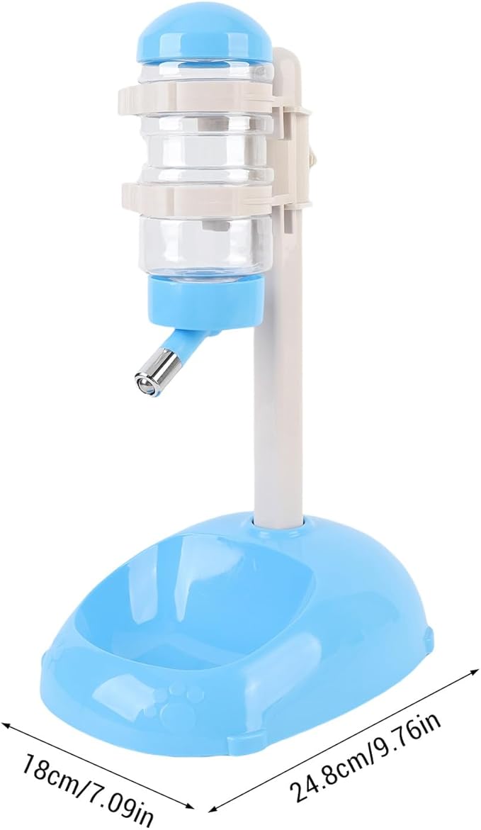 Pet Standing Water Dispenser Feeder, 500ml Dog Water Feeder Bottle Adjustable Raised Pet Food Bowl for Dogs Detachable Bottles Easy Cleaning (Blue)