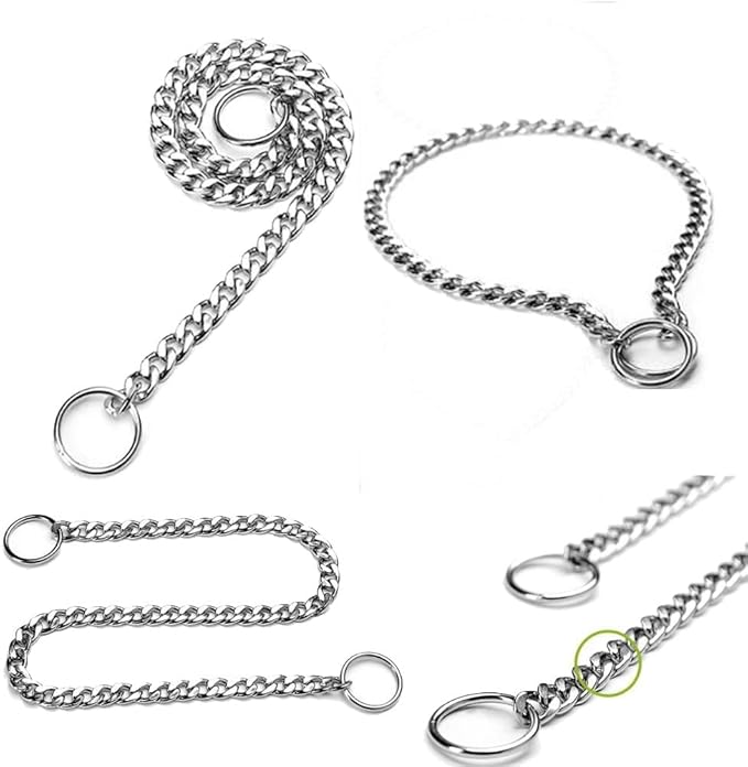 Dog Collar Medium, Dog Chain Collars Slip P Chain Metal Link Training Heavy Duty Martingale Dog Collar for XS Small Medium Large Big XL Breed Dogs (Silver, M)