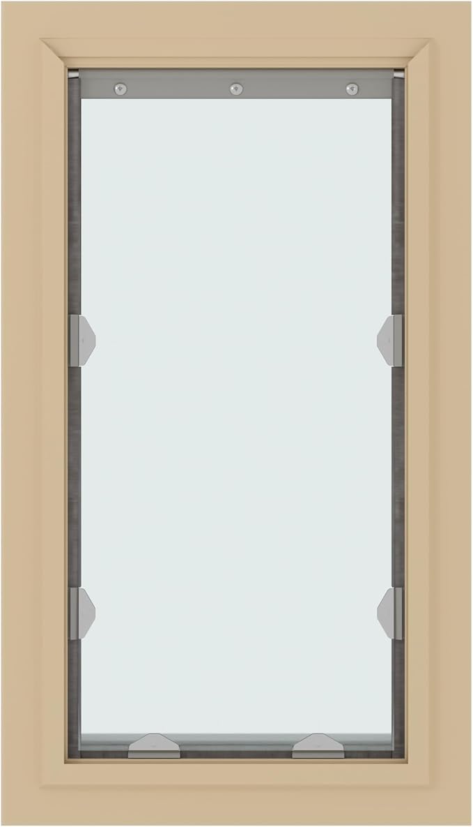 Liberty Pet Door for Doors | Clear Vinyl Dog & Cat Flap for Interior & Exterior Doors | Durable Rust-Free Aluminum Frame | Tan, Small, Single Flap