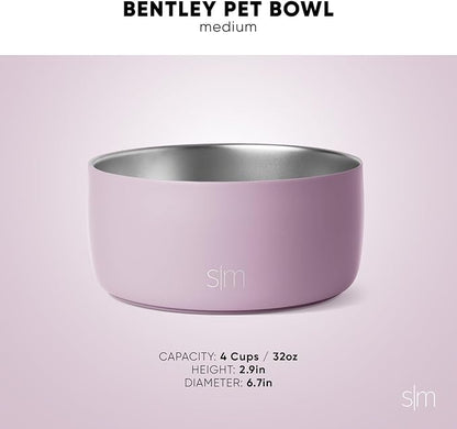 Simple Modern Stainless Steel Pet Water Bowl for Dogs & Cats | Reusable Insulated Stainless Steel Food Bowls for Dog Cat | No Tip No Slip BPA Free | Bentley Collection | Medium (32oz) | Blush