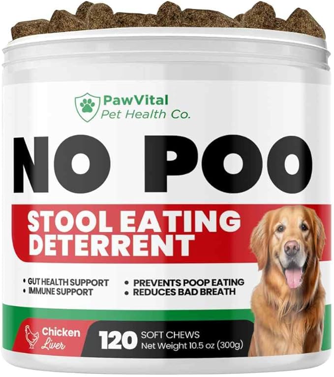 No Poo Chews for Dogs – Coprophagia Stool Eating Deterrent – Stop Eating Poop Supplement with Probiotics, Enzymes & Breath Aid – 100% Natural Soft Chews Made with Real Chicken – 120 Ct