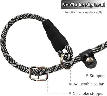 50FT Long Slip Lead Dog Leash, Anti-Choking Reflective Rope Training Leash for Medium Dogs Small Puppy Pets (Grey, 1/3 in)