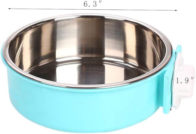 Pet Hanging Bowl 2-in-1 Removable Stainless Steel Food Hanging Bowl for Puppy/Cat, Andiker Pet Bowl Hanging Cage Large Water Food Feeder for Dogs Cats (Large, Blue)