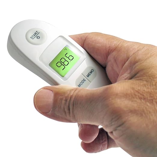 ADC Essentials 1-Second Non-Contact Infrared Thermometer with Color-Coded Backlight and 10-Reading Memory, Model 431, White