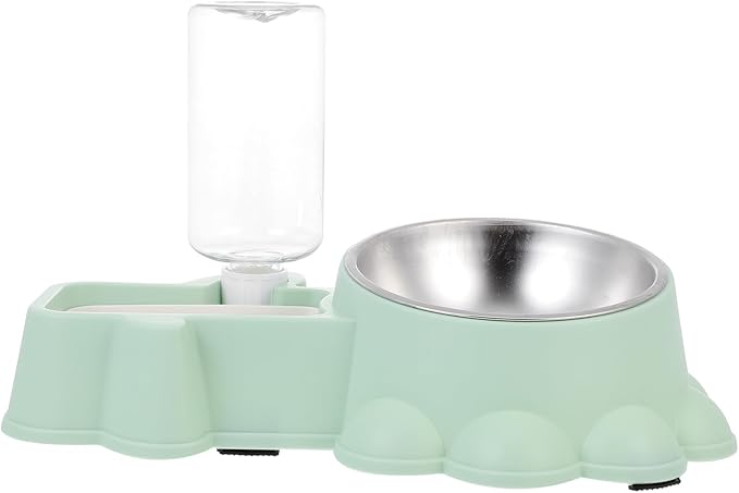 Milisten Multifunctional Stainless Steel Dog Food Bowl and Automatic Water Dispenser Green Pet Feeding Container Sturdy Wear-Resistant for Home Use