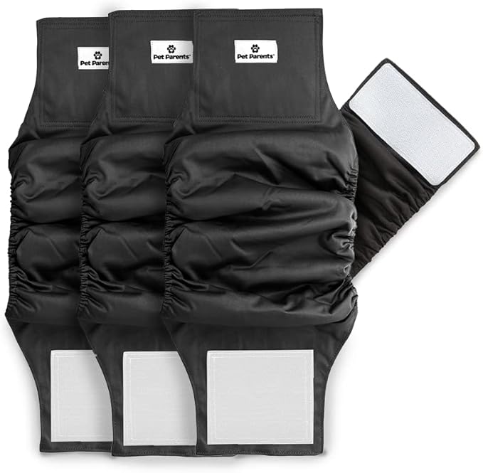 Pet Parents Washable Belly Bands for Dogs (3pack) + Extendrs Durable Dog Diapers, Premium Dog Diapers & Wraps (X-Large, Black)