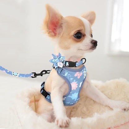 Beirui Cute Girl Dog Collars, Harnesses & Leashes Set - Adjustable Dog Collar and Leash Set with Flower - Soft Mesh Dog Vest Harness for Puppies Small & Extra Small Dogs Cats (Purple,XXS)