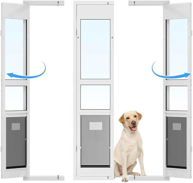 Dog Door for Sliding Glass Door with Magnetic Flat, Installed on Either Left or Right Side，Sliding Door Pet Doggie Door Insert with Lock, Adjustable Height No-Cut Required Doggy Door
