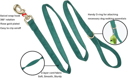 Soft Cotton Dog Leash, 5 Ft Heavy Duty Corduroy Dog Leashes with Gold Metal Hook for Small Medium Large Dogs,Small,Dark Green