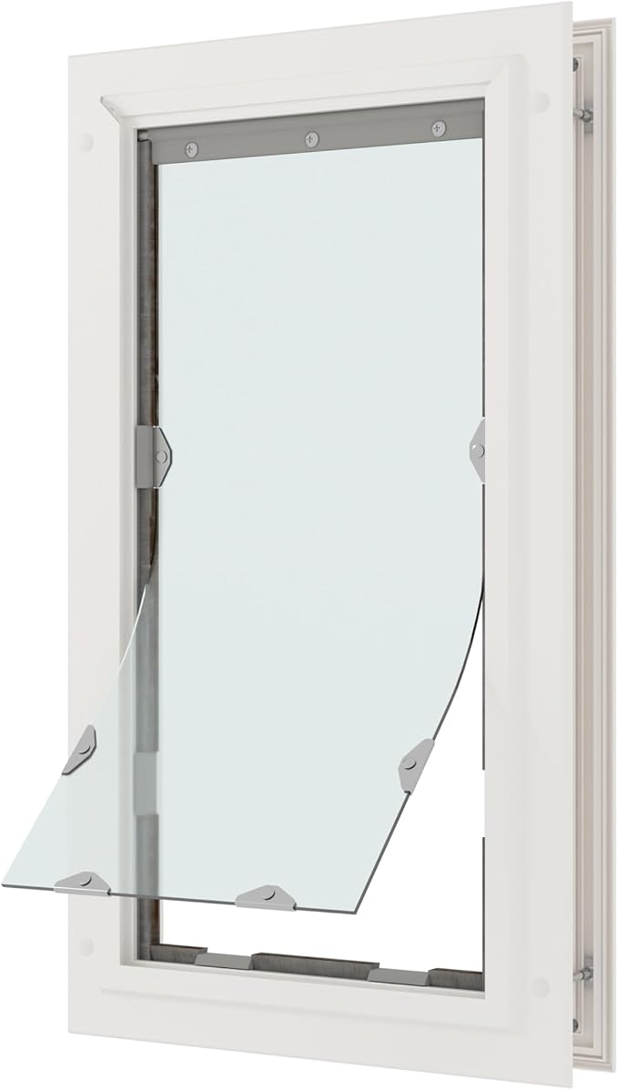 Liberty Pet Door for Doors | Clear Vinyl Dog & Cat Flap for Interior & Exterior Doors | Durable Rust-Free Aluminum Frame | White, Large, Single Flap