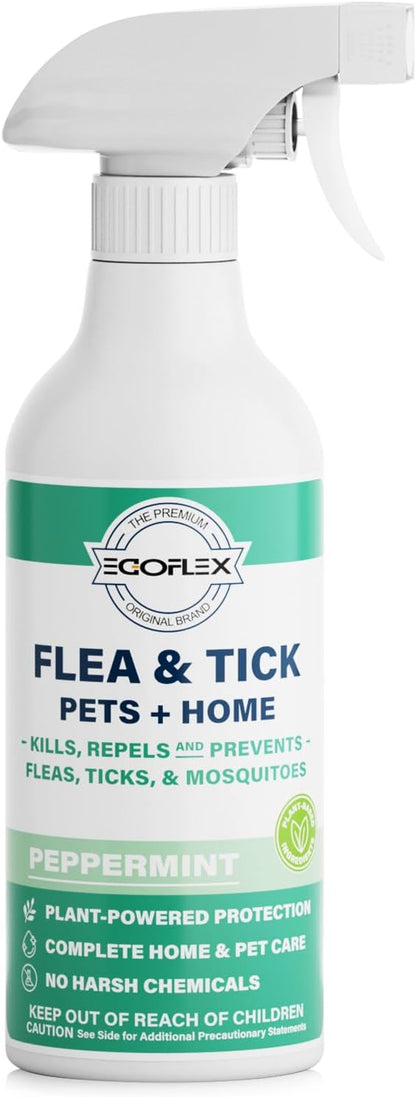 Flea Spray for Home & Pets - Flea and Tick Prevention for Dogs - Plant Based Repellent with Natural Essential Oils for Dog Flea Treatment Protection - Peppermint Scent - 16 Fl Oz