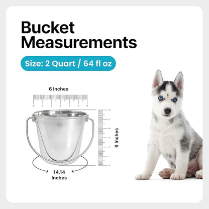 Half Gallon Heavy Duty Stainless Steel Bucket - Rust-Resistant Metal Bucket for Feeding & Watering Pets, Livestock & Cleaning - Perfect for Crates, Kennels, Cages & Hang on Fences - 2 Quart