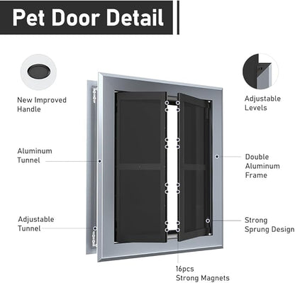 Aluminum French Large Dog Door,Strong Double Magnetic Flaps,with Aluminum Telescoping Tunnel Heavy-Duty Do g Door for X-Large and L arge Dog Up to 200LBS(Gray, X-Large)