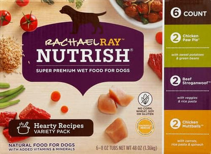Nutrish Rachael Ray Wet Dog Food Variety Pack Hearty Recipes, six (6) 8 oz Tubs 2 Count (Pack of 24)