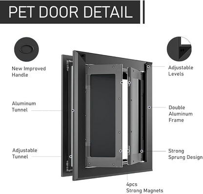 Aluminum French Extra Large Dog Door, Heavy-Duty with Strong Double Magnetic Flaps & Aluminum Telescoping Tunnel, for X-Large/Large Dogs Up to 200LBS - Black,