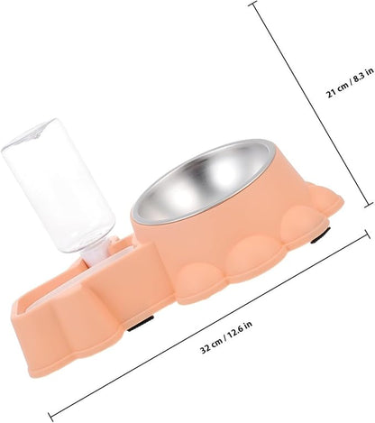 Hemobllo Automatic Stainless Steel Dog Feeding Bowl 2-in-1 Pet Food Dispenser and Water Container Orange Pink for Home Use