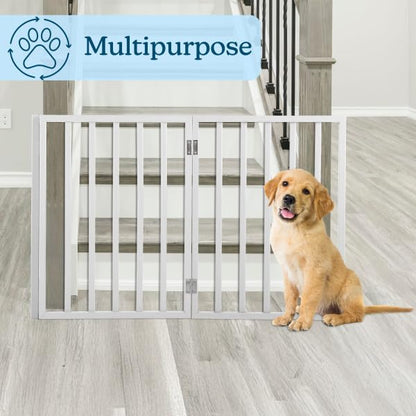 Pet Gate - 3-Panel Indoor Foldable Dog Fence for Stairs, Hallways, or Doorways - 55x24-Inch Retractable Freestanding Dog Gates by PETMAKER (White)