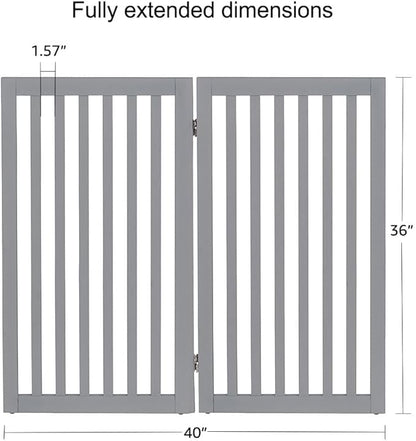unipaws 36”H Free Standing Pet Gate for Dog and Cat, Wooden Dog Gates for Doorway, Stairs, Room Divider, Step Over Foldable Pet Fence for The House, Expandable Barrier, Indoor Use, Grey