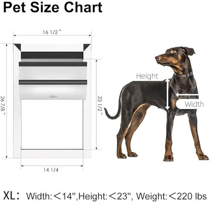 Rescumascer Aluminum XL Dog Door for Door, Dog Door with Two Sliding Lock Panels for Extreme Weather, Pet Door for Dogs up to 220lbs