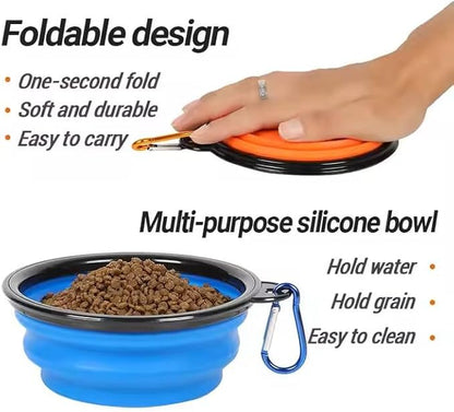 Limpet Collapsible Bowls,Set of 2 Travel Water Bowls for Pets, Portable Pet Feeding Watering Dish for Walking Parking Traveling with 2 Carabiners. (Blue+Black, Small)