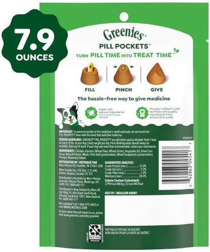 Greenies Pill Pockets for Dogs Large Size, Soft Dog Treats, Chicken Flavor, 7.9 oz. Pouch (30 Treats)