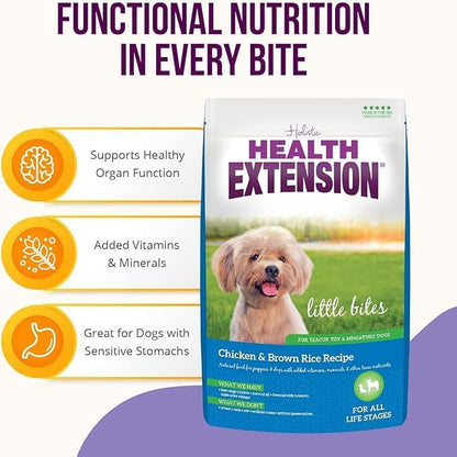 Health Extension Little Bites Dry Dog Food for Toy and Small Breeds, Chicken & Brown Rice Recipe, with Probiotics & Superfoods for Digestion & Coat Health, 4 lb Bag (Pack of 2)