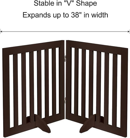 unipaws 24”H Free Standing Pet Gate for Dog Cat, Wooden Dog Gates for Doorway, Stairs, Step Over Foldable Pet Fence for The House, Expandable Doggy Barrier, Indoor Use, Espresso