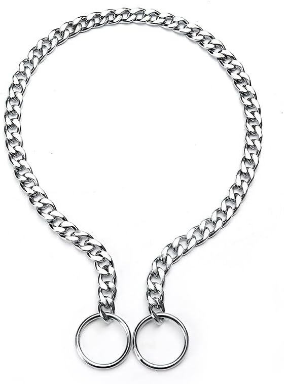 Flat Siver Choker Collar for Medium Dogs Metal Slip Dog Chain Collars Heavy Duty Training Martingale Dog Collars for XXS XS Small Medium Large Breed Pets, S