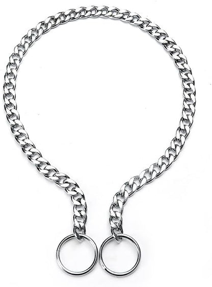 Flat Siver Dog Choker Collar for Large Dogs Heavy Duty Metal Slip Dogs Chain Collars Martingale Training Collars for Small Medium Large Breed Pets, X-Large