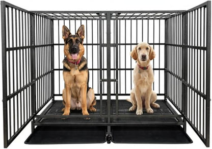 BOLDBONE 54 inch Heavy Duty Indestructible and Escape-Proof Dog Crate Cage Kennel with Divider for 2 Large Dogs, High Anxiety Dog Crate with Removable Wires Trays and Wheels, Extra Large XL XXL
