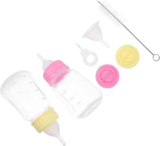 2Pcs Kitten Nursing Bottles Pet Feeder with Scale for Puppies and Newborn Small Animals Hand-Feeding Milk Container in Yellow and Pink
