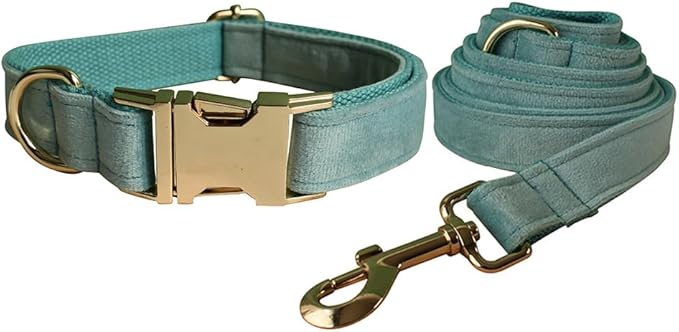 Love Dream Velvet Dog Collar and Leash Set, Soft & Comfy Adjustable Dog Leash and Collar with Heavy Duty Metal Buckle for Small Medium Large Dogs Training & Walking (Large, Light Green)