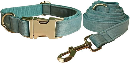 Love Dream Velvet Dog Collar and Leash Set, Soft & Comfy Adjustable Dog Leash and Collar with Heavy Duty Metal Buckle for Small Medium Large Dogs Training & Walking (XLarge, Light Green)