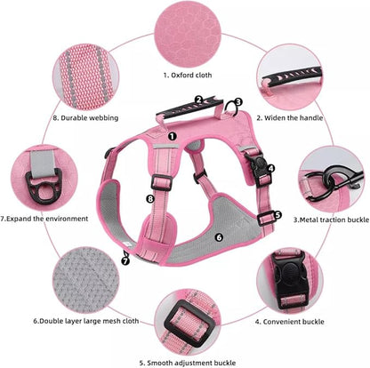 Dog Harness No Pull Adjustable Reflective,for Medium and Large Small Dog with Leash 59.06in (Pink, L)