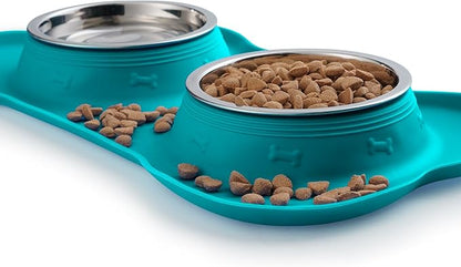 Hubulk Pet Dog Bowls 2 Stainless Steel Dog Bowl with No Spill Non-Skid Silicone Mat + Pet Food Scoop Water and Food Feeder Bowls for Feeding Small Medium Large Dogs Cats Puppies (Small, Green)