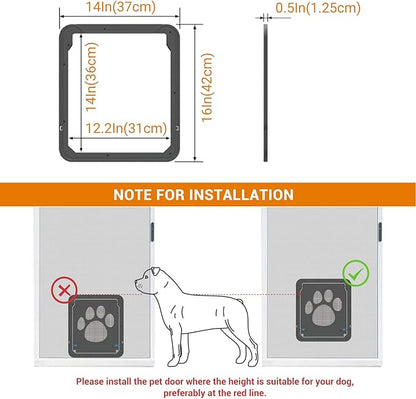 PETLESO Large Dog Door for Screen Door, Easy Install Lockable Pet Screen Door for Sliding Door, Doggy Screen Door, Gray, Inside size: 14''x12''