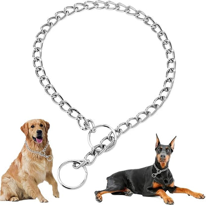 Silver Choke Collar for Large Dogs, Metal Slip Chain Collars Heavy Duty Training Martingale Collars for Small Medium Large Breed Pets, L