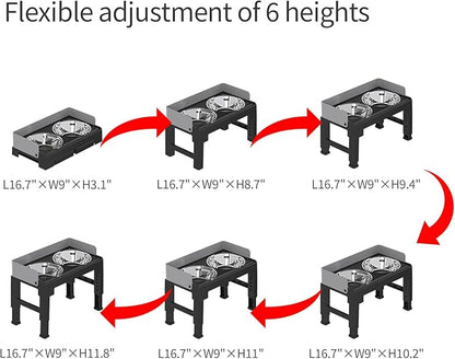 PAKEWAY Elevated Dog Bowls, Spill Proof, Tiltable Dog Feeder with 2 Stainless Steel Bowls, 6 Height Adjustable Raised Bowl