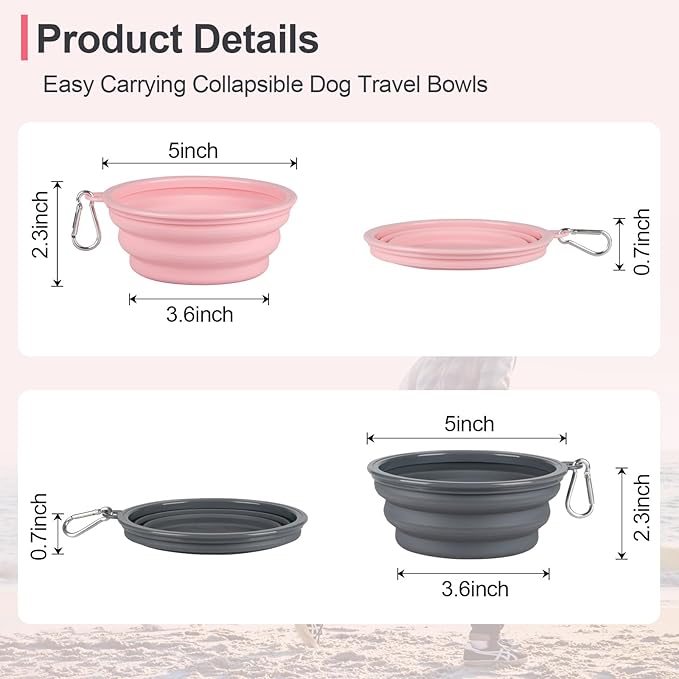 Kytely Collapsible Dog Bowls for Travel, 2Pack Dog Portable Water Bowl, Foldable Pet Food Bowl with Clasp, Pet Cat Feeding Cup Dish for Traveling, Walking, Hiking