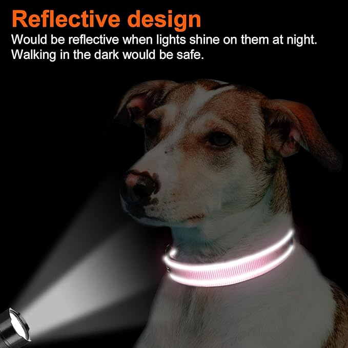 Joytale Reflective Dog Collar, Soft Neoprene Padded, Metal D-Ring, Nylon Pet Collar Adjustable for Medium Dogs, Pink, M