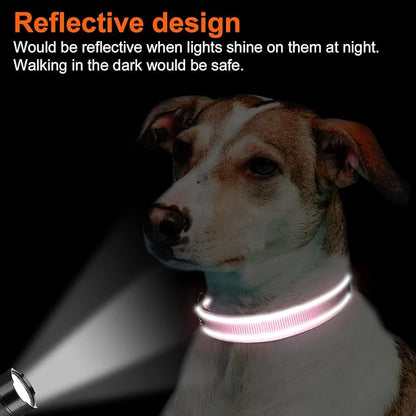 Joytale Reflective Dog Collar, Soft Neoprene Padded, Metal D-Ring, Nylon Pet Collar Adjustable for Large Dogs, Pink, L
