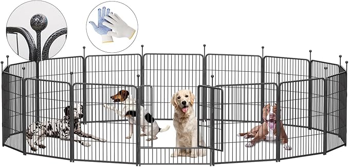Dog Playpen,32/40/45 Inch Height in Heavy Duty, Folding Indoor Outdoor Anti-Rust Dog Exercise Fence, Portable Pet Playpen with Door for Large Medium Small Dogs and Pet (16 Panels, 32 Inch) Silver