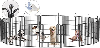 Dog Playpen,32/40/45 Inch Height in Heavy Duty, Folding Indoor Outdoor Anti-Rust Dog Exercise Fence, Portable Pet Playpen with Door for Large Medium Small Dogs and Pet (16 Panels, 32 Inch) Silver