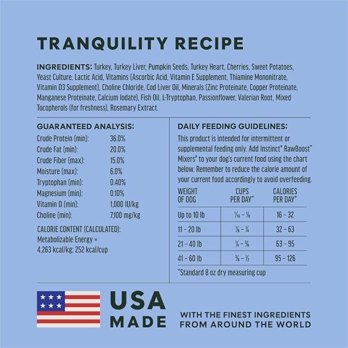 Instinct RawBoost Functional Mixers, Freeze Dried Dog Food Topper, Grain-Free, Real Turkey - Tranquility, 5.5 oz. Bag